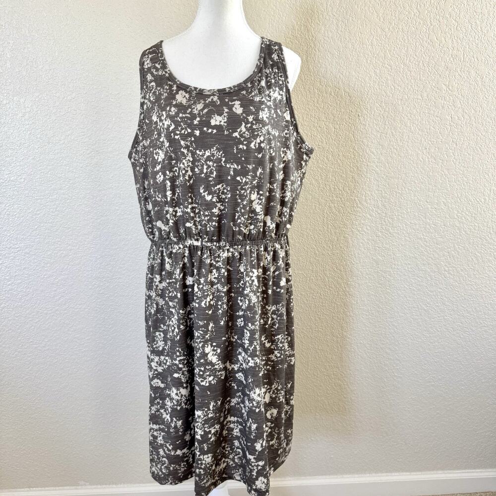 prAna Dress Womens 2X Mandoline Brown Cream Floral Sleeveless Stretch Travel